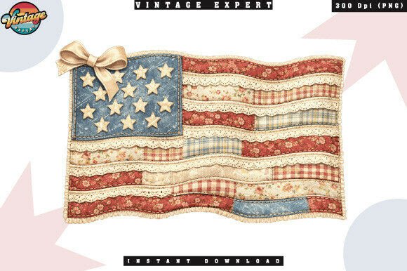 4th of July USA Flag Patchwork PNG: Elevating Patriotic Design with Vintage Charm