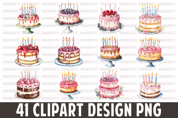 Birthday Cake Watercolor Clipart Bundle