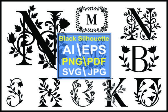 Black Floral Letters and Monograms Alpha