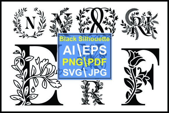 Black Floral Letters and Symbols Ampersa