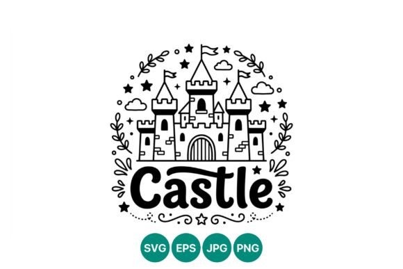 Black White Castle Line Art Wreath