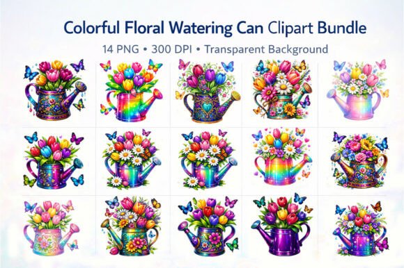 Bringing Gardens to Life: The Versatility of Colorful Floral Watering Can Clipart