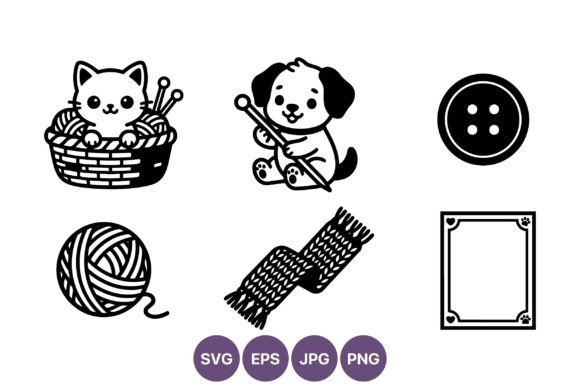 Cute Cat Dog Yarn Knitting Vector Art: A Versatile Design Resource