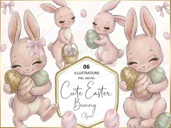 Cute Easter Bunny Clipart PNG Set