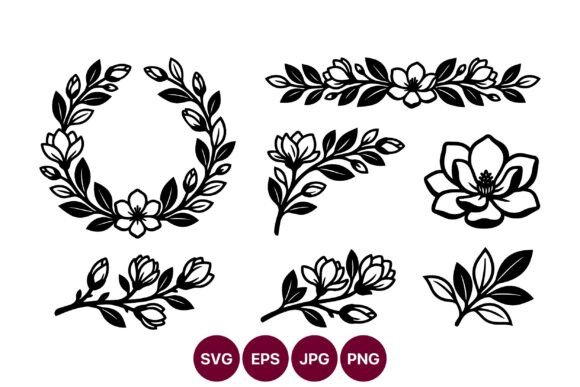 Elevating Brand Identity with High-Contrast Floral Magnolia Wreath Clip Art