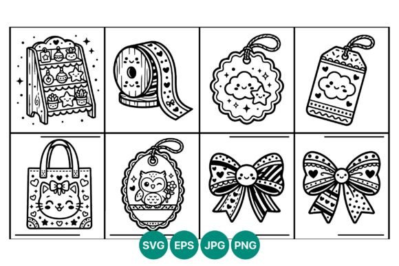 Kawaii Ribbons and Cute Cat Owl Vector Set