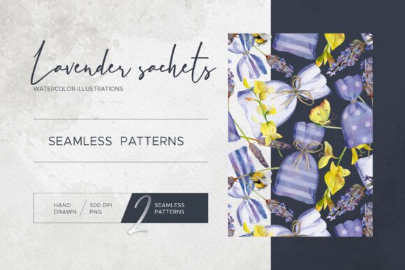 Lavender Sachet Bags. Seamless Patterns