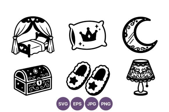 Princess Bedroom Vector Elements Black