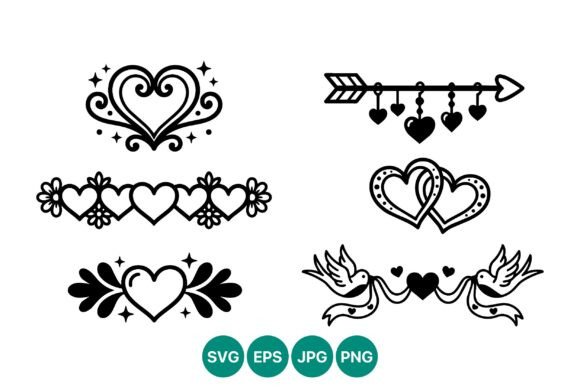 Romantic Hearts and Doves Line Art