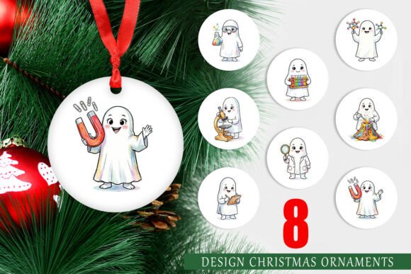 Science Ghost Ornament Watercolor PNG: A Unique Blend of Whimsy and Precision for Holiday Decor