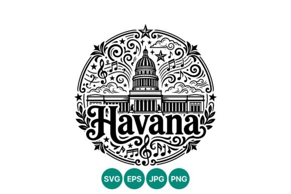 The Timeless Appeal of Havana Capitol Building Vector Art with Musical Motifs