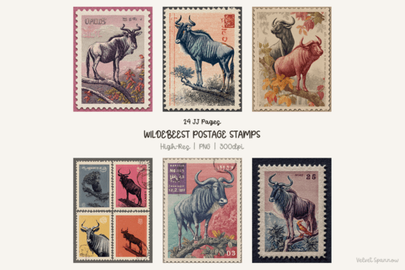 Unlocking Creativity with Wildebeest Postage Stamps 24 Png for Modern Junk Journals